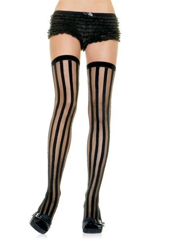Satin - lined stockings for extra comfortStriped Sheer Stockings - One Size - Black