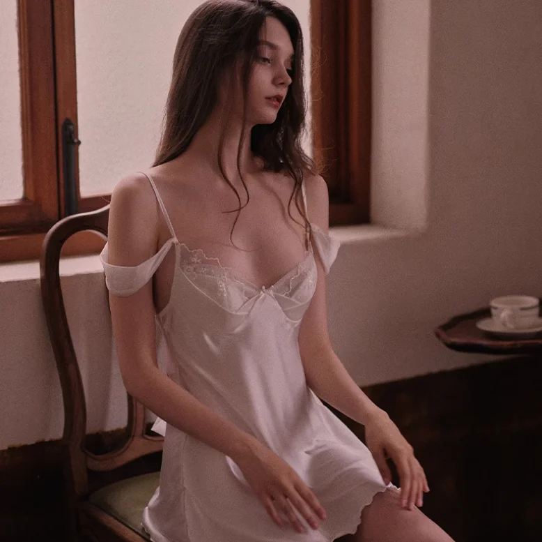 Leather - look sexy dresses for an edgy styleOff Shoulder White Satin Slip Dress