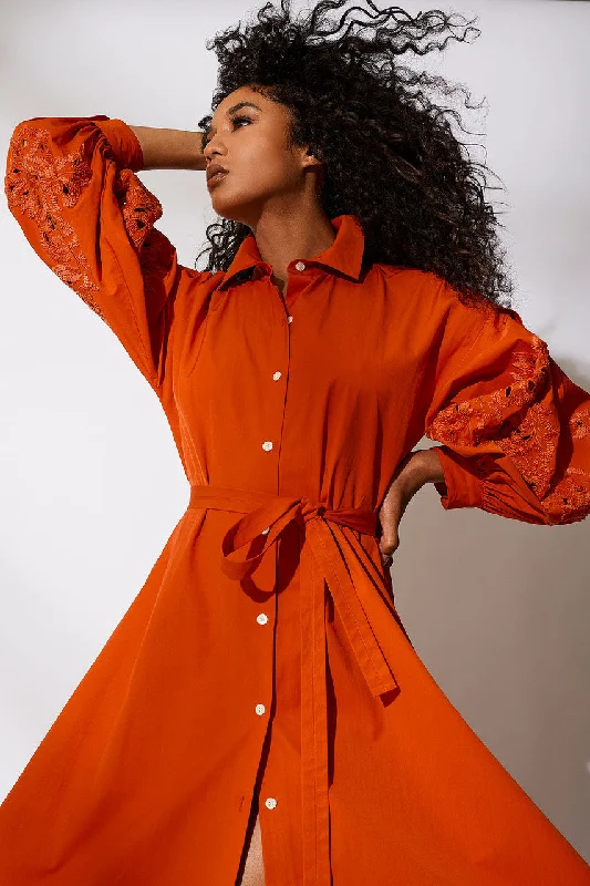Women's sexy bodycon dresses with a thigh - high slitTech Cotton Taffeta Embroidered Shirtdress Women's sexy bodycon dresses with a thigh - high slitTech Cotton Taffeta Embroidered Shirtdress