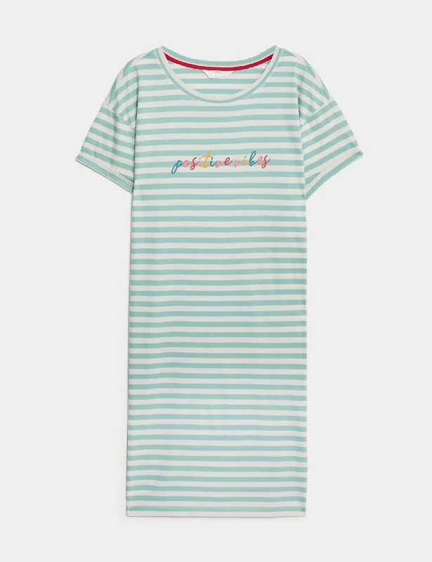 Green sexy dresses for a fresh and vibrant stylePure Cotton Positive Vibes Slogan Nightdress