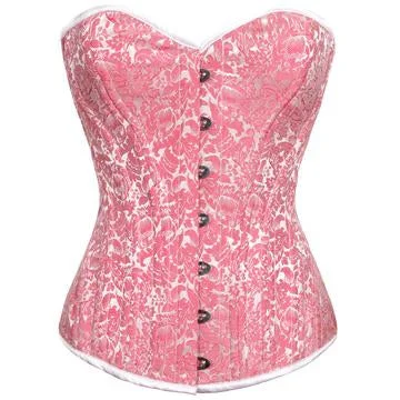 Brocade bustiers with a rich and textured appearanceLupion Pink Brocade Steel Boned Overbust Corset