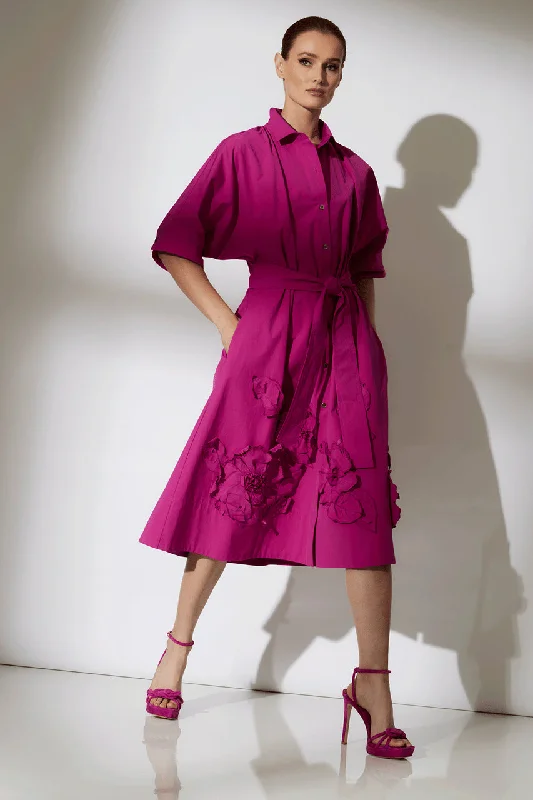 Gold - toned sexy dresses for a glamorous eventTech Cotton Taffeta Embroidered Belted Dress