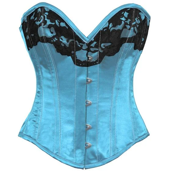 Breathable corsets for all - day wearAdelaide Turquoise Satin Burlesque Overbust Corset