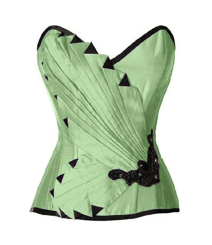 Satin corsets with a shiny and elegant finishPearson Peach Green Satin/Taffeta Embroidered Overbust Corset