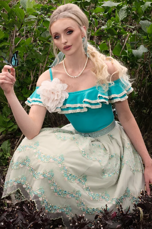 Steampunk - themed bustiers with brass accentsElysian Flower Brooch Top (Teal)