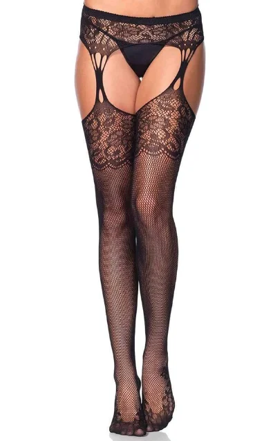 Women's Tummy Control Lingerie1103 LEG AVENUE IRIS FISHNET WITH GARTER