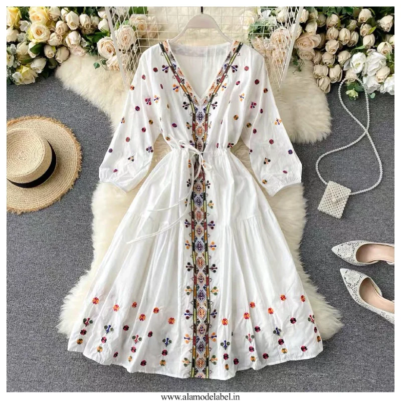 Denim - inspired sexy dresses for a casual - yet - sexy vibeSelena Embroidered Dress