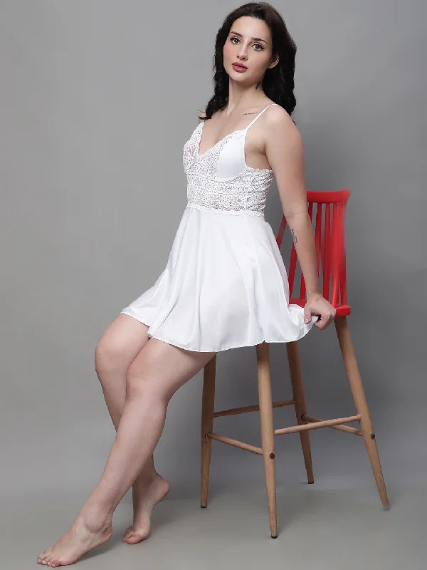 Sexy beach dresses for a sunny vacationBabydoll Elegant Lacy Dress - White