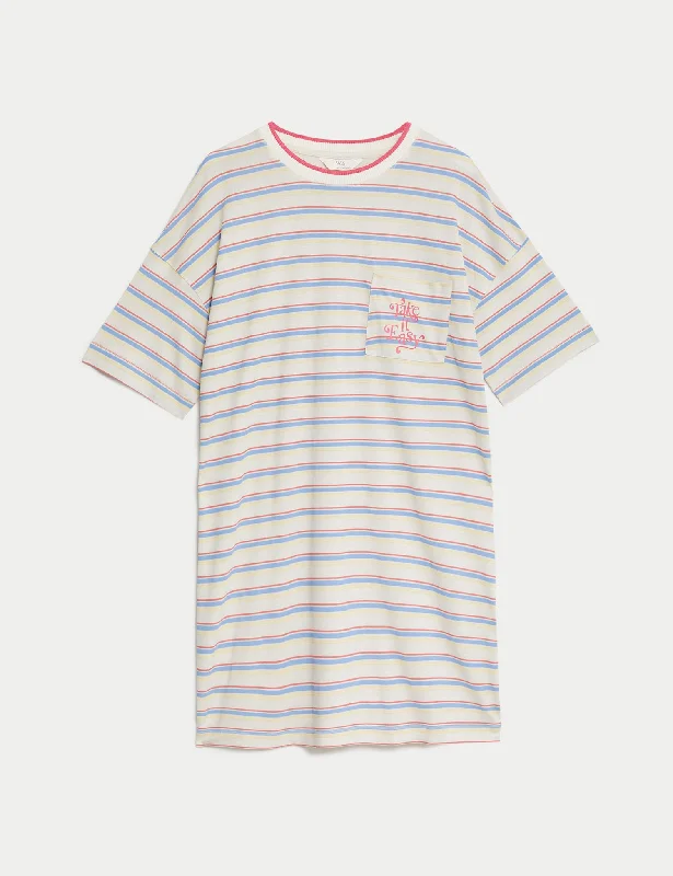 Tie - back sexy dresses for an adjustable fitStripe slogan cotton modal nightdress