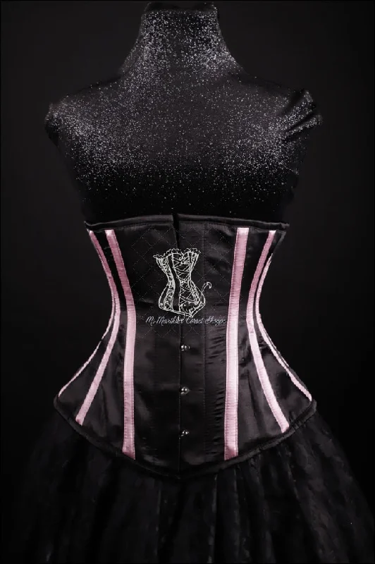 Anti - chafe bustiers for comfortable movementSilk Underbust Cincher; Striped in Black & Pink