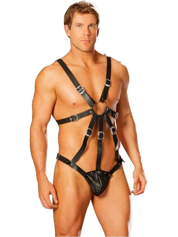 Comfortable Cotton Lingerie for Women Elegant Moments L9132 Men's Leather harness with attached pouch