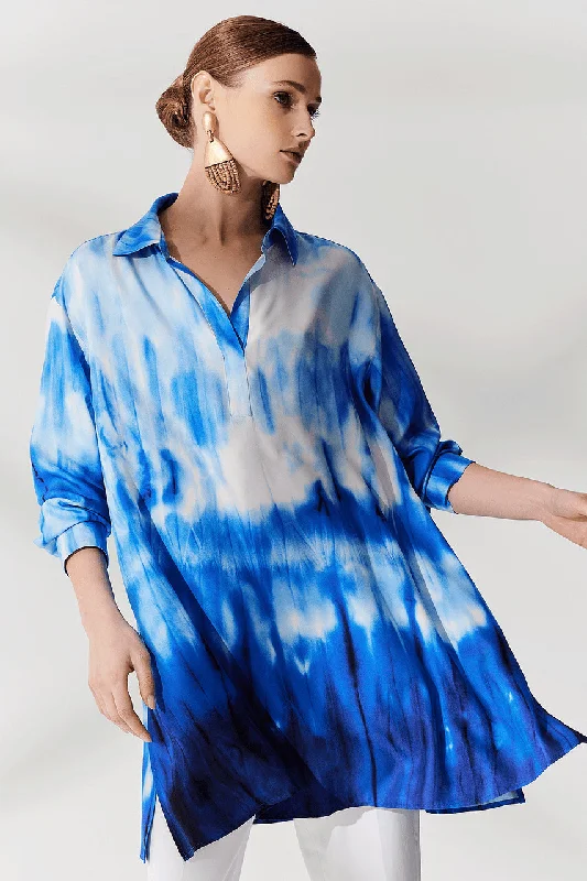 Women's Sheer Lingerie Nightgowns Santorini Printed Cotton Silk Oversized Shirt