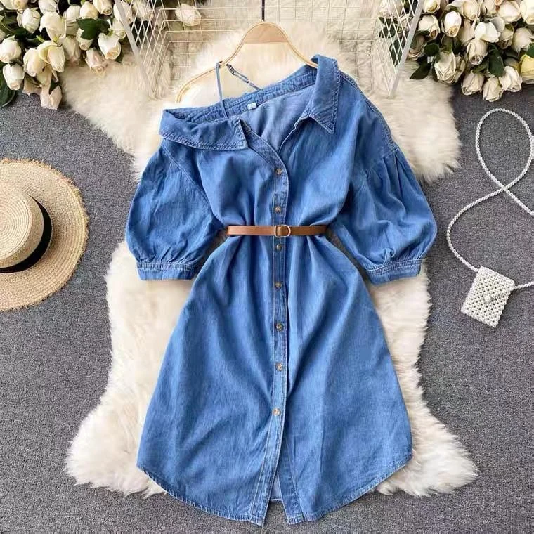 Fringe - trimmed sexy dresses for a 1920s - inspired lookMathews Denim Dress with Belt