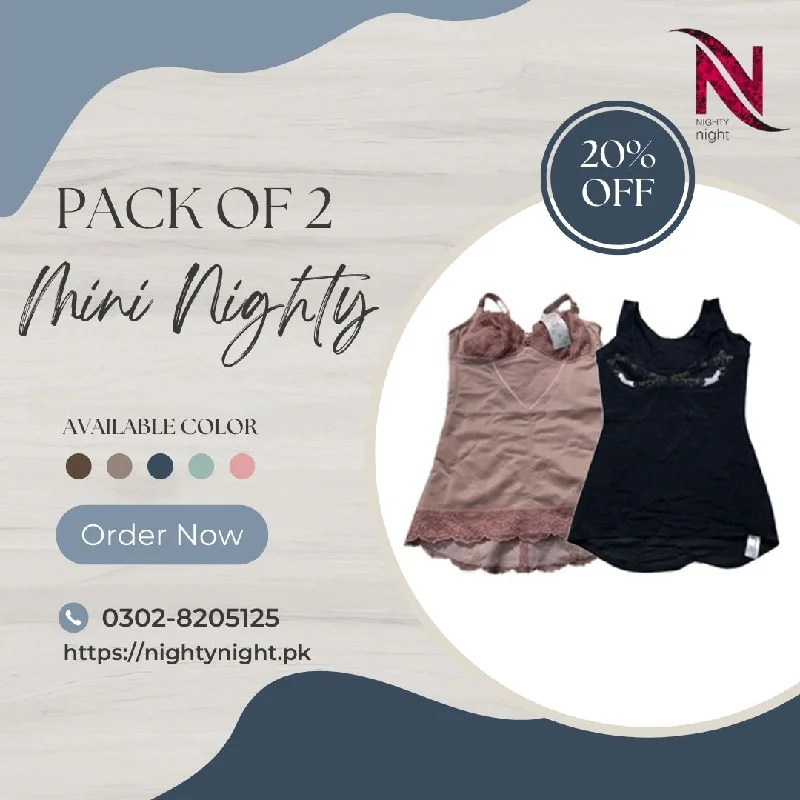 Ruched sexy dresses to accentuate curvesPack Of 2 - Branded Imported Stocklot Padded Short Mini Nightdress