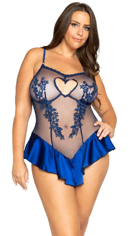Plus Size Lace Lingerie for Women Plus Size True Blue Heart Teddy