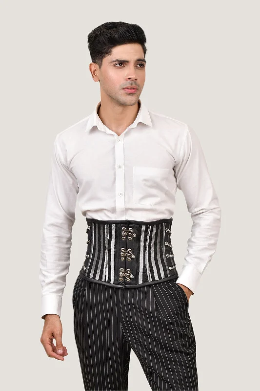 Removable - boning corsets for easy cleaningBlack & Silver Brocade  Men  Waist Cincher