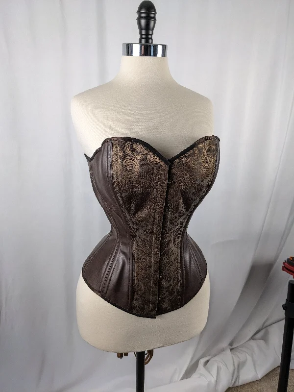 Breathable corsets for all - day wearBrown Jacquard and Vinyl Steampunk Steel Boned Large Bust Overbust Corset