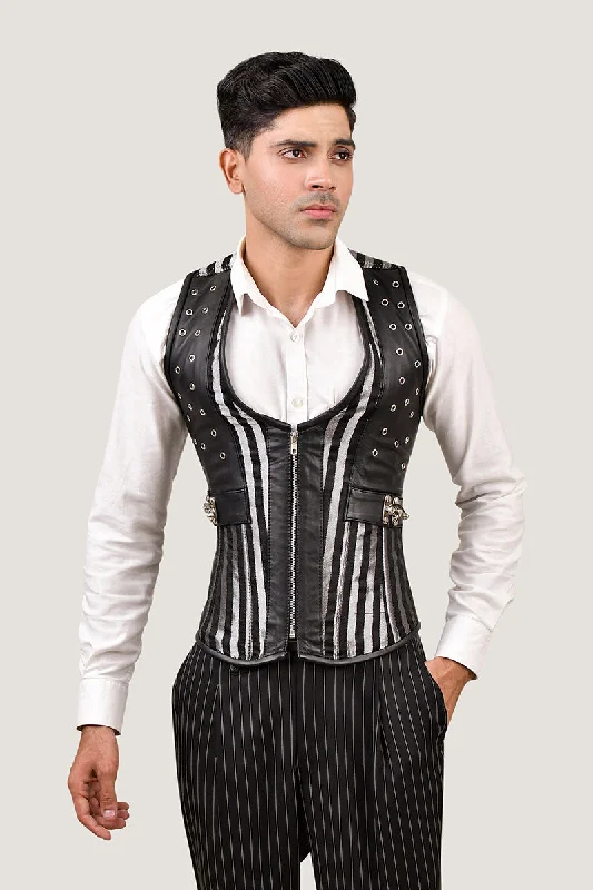 Neoprene corsets for a stretchy and form - fitting styleSilver & Black Brocade Corset Vest with Leather