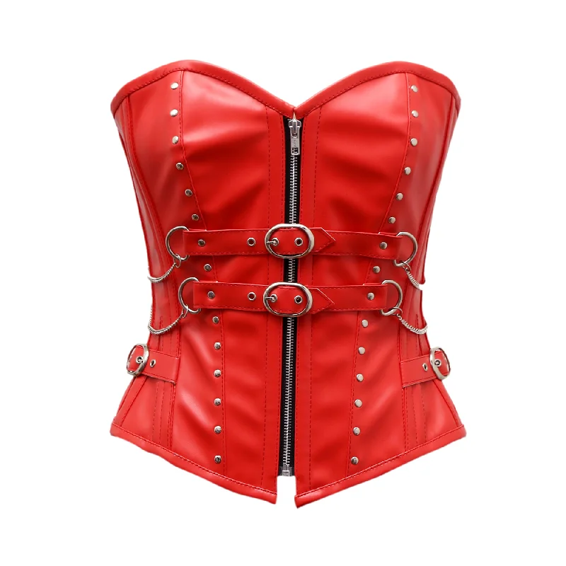 Steampunk - themed bustiers with brass accentsCates Overbust Corset In Red Sheep Nappa Leather