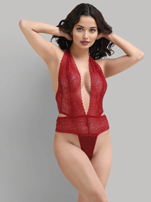 Sequined sexy dresses for a sparkly eveningOverall Lace Exquisite Maroon Teddy Dress