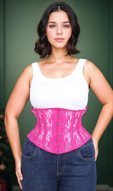 Sports - influenced bustiers with mesh panelsUnderbust Fuchsia Mesh with Lace Waspie Corset