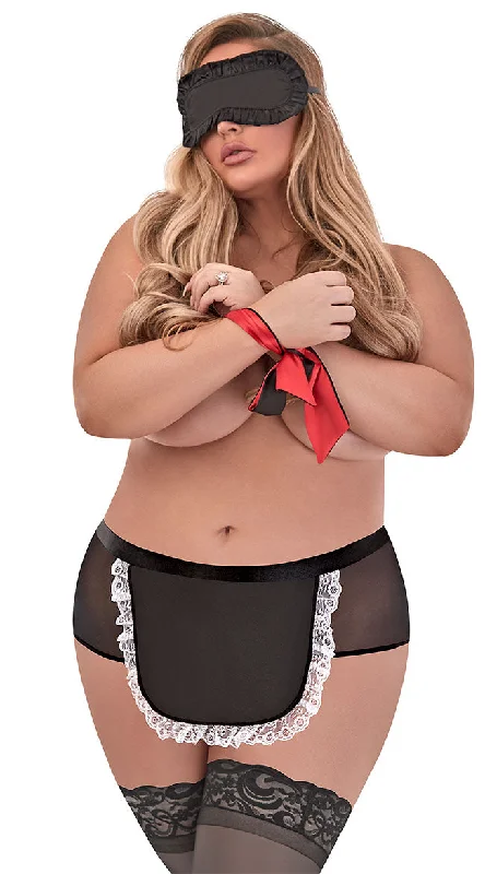Women's Satin Sleepwear Lingerie Plus Size Flirty Maid Bondage Set