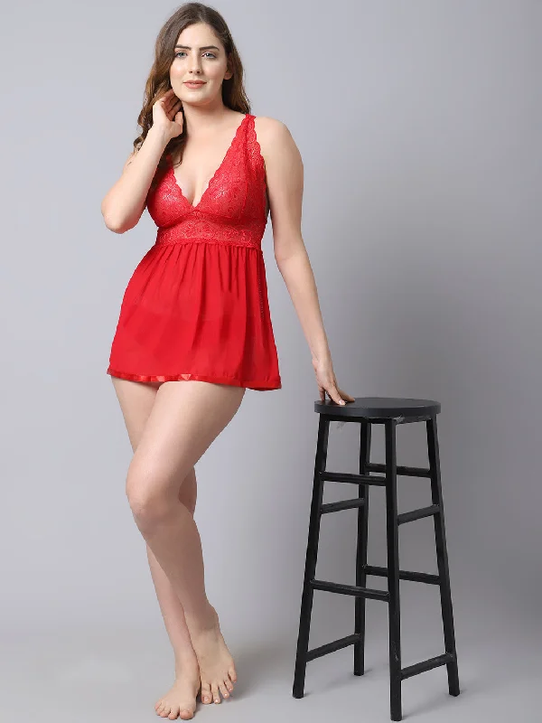 Sexy Valentine's Day dresses for a romantic dateBabydoll Lacy Net V-Neck Dress - Red