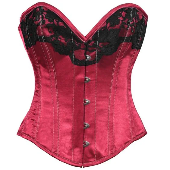Removable - boning corsets for easy cleaningAubree Maroon Satin Burlesque Overbust Corset