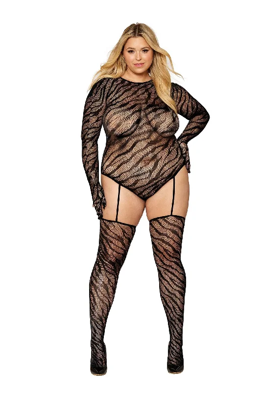 Wedding stockings for a bridal lookTeddy Bodystocking With Fingered Gloves - Queen Size - Black