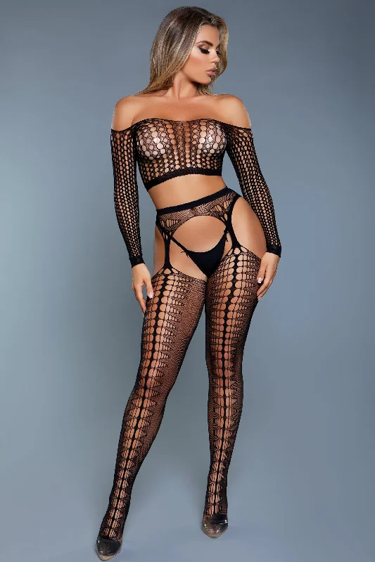 Cotton - blend stockings for breathabilityRun the World Bodystocking - Queen Size - Black