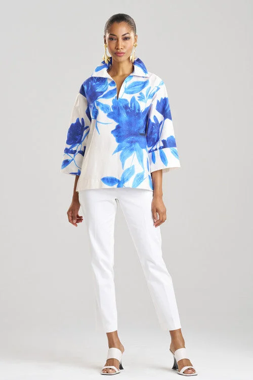 Women's Sheer Lingerie Nightgowns Andora Printed Cotton Poplin Kimono Wrap Shirt