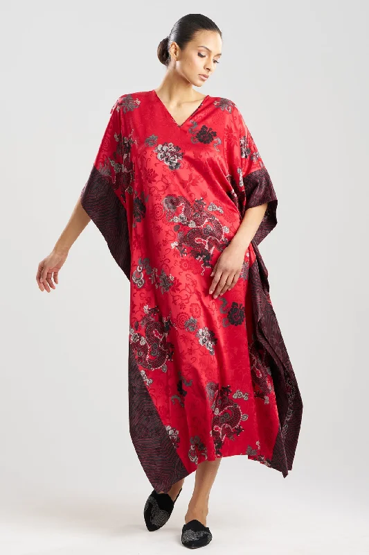 Women's Satin Sleepwear Lingerie Imperial Dragon Jacquard Caftan