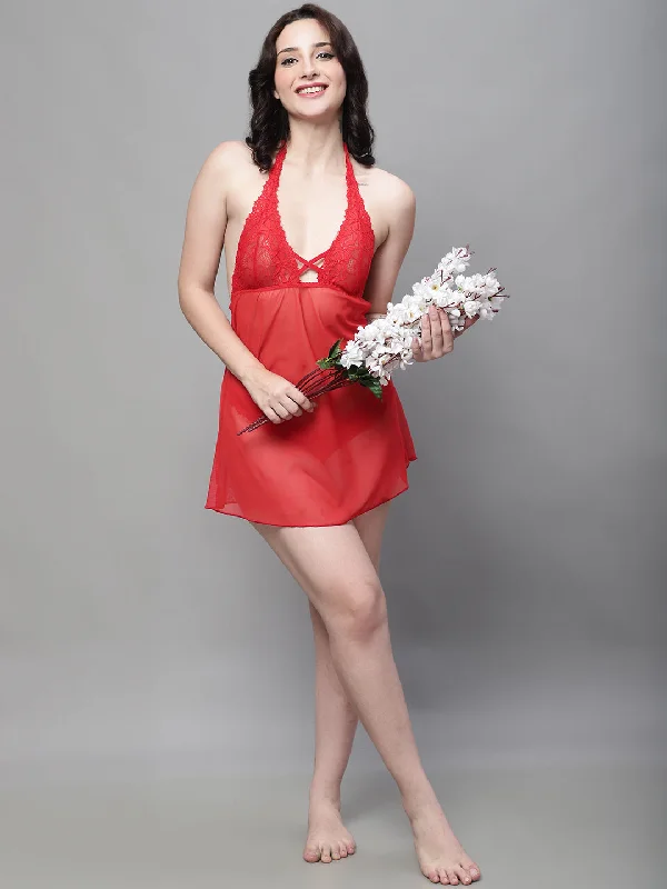 Sexy prom dresses for a memorable nightBabydoll Overall Net Backless Dress - Red
