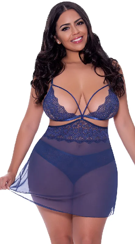 Breathable Bamboo Lingerie for Women Plus Size Blueberry Lover Babydoll Set