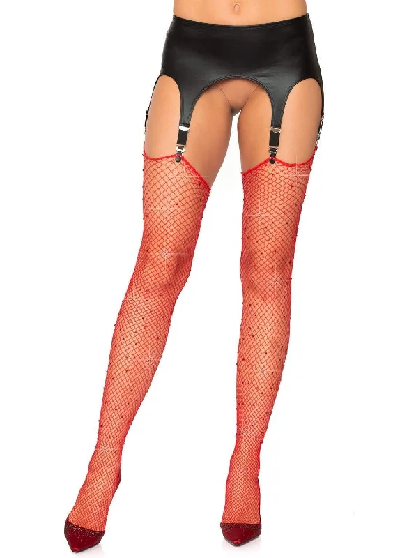 Office - appropriate stockings for workRhinestone Fishnet Stockings - One Size - Red