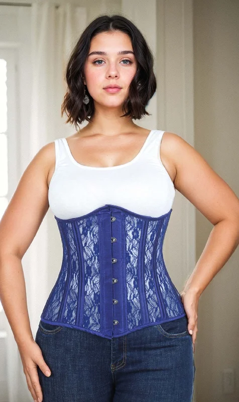Victorian - era corsets with intricate boning detailsBlue Mesh with Lace Long Underbust Corset