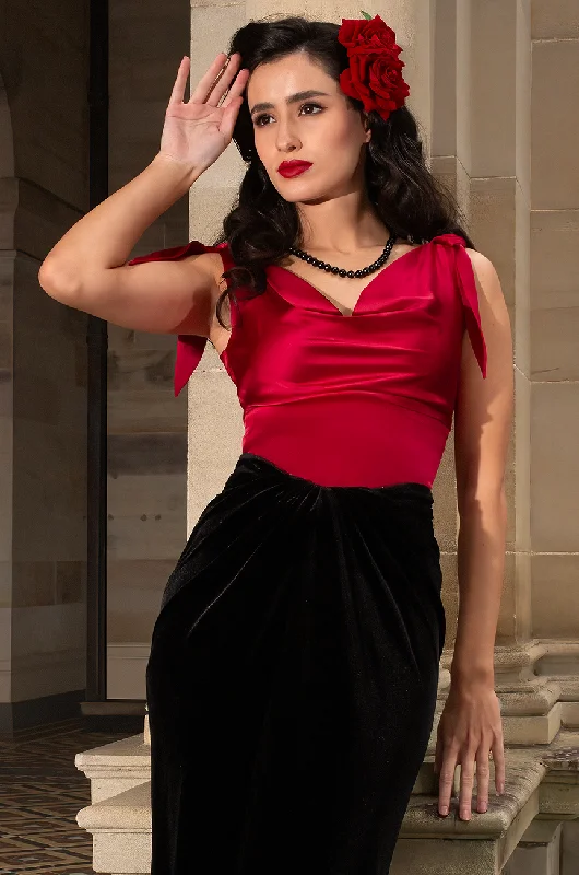 Vintage - style women's bustiers with lace and bowsQueen Of The Jungle Cowl Top (Red) Vintage - style women's bustiers with lace and bowsQueen Of The Jungle Cowl Top (Red)