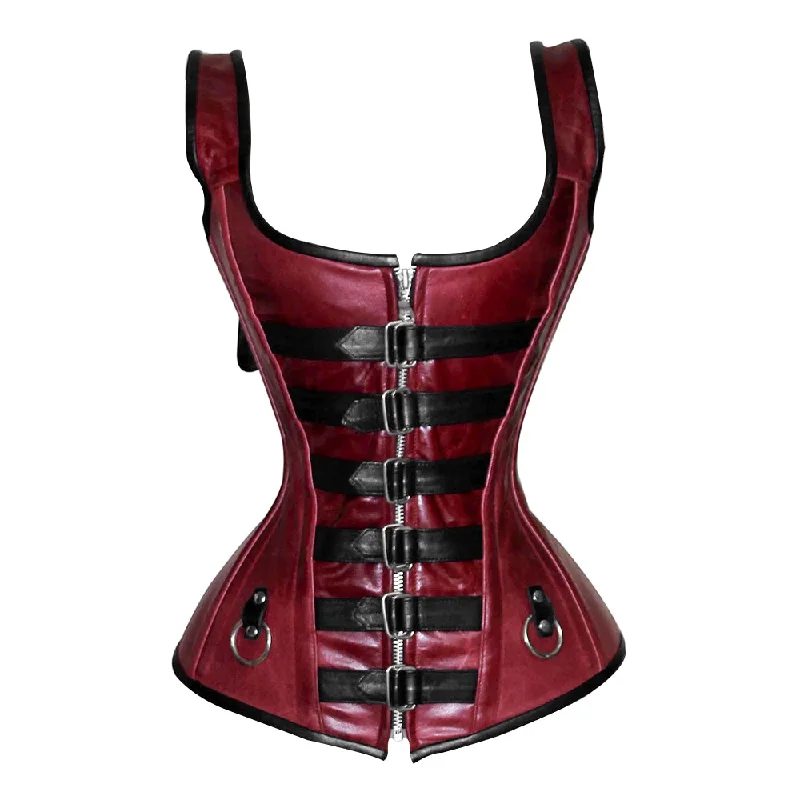 Breathable corsets for all - day wearRed and black corset top - Over Bust Corset with Shoulder Straps