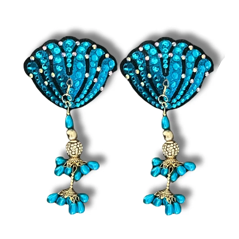 Mermaid - style sexy gowns for a glamorous effectURSULA UNDRESS Turquoise and Black, Reusable Gem Nipple Pasties, Pasty (2pcs) with Tassels