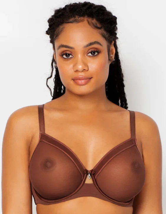 Breathable Bamboo Lingerie for Women1311 CURVY COUTURE SHEER MESH CHOCOLATE