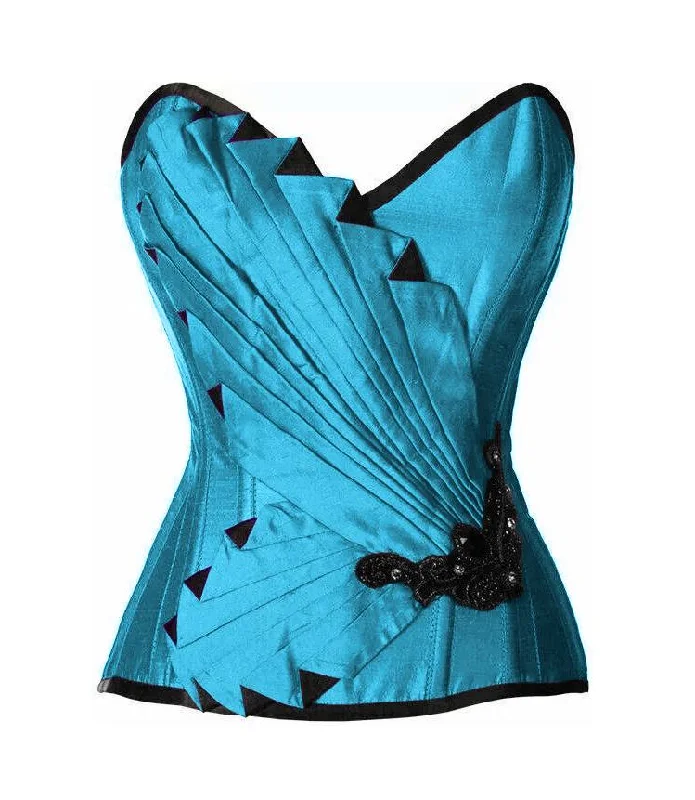 Victorian - era corsets with intricate boning detailsKrope Turquoise Satin/Taffeta Embroidered Overbust Corset