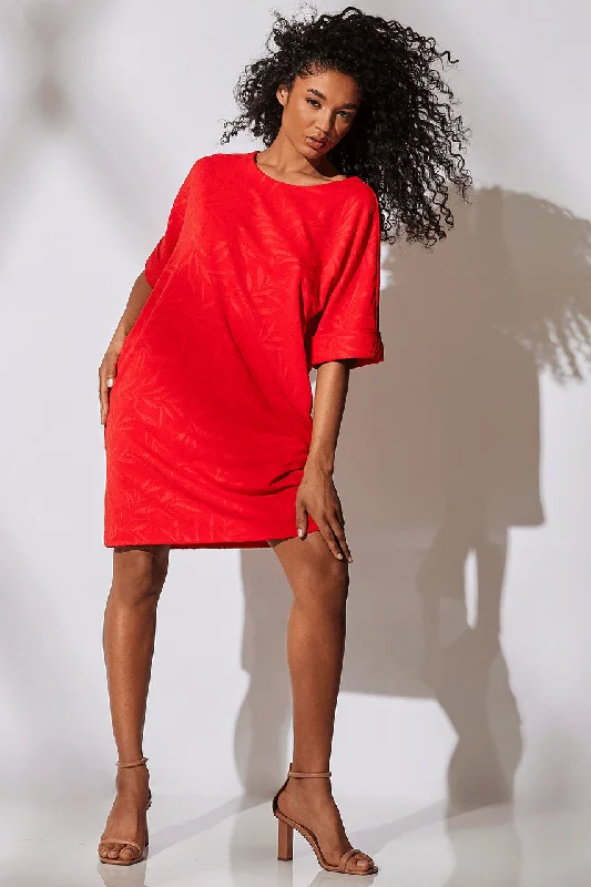 Sexy wedding guest dresses for a formal celebrationLeaves Jacquard T-Shirt Dress