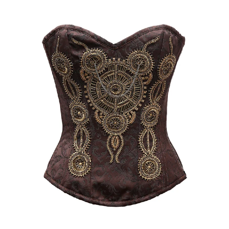 Sports - influenced bustiers with mesh panelsPery Steampunk Embroidery Overbust Corset