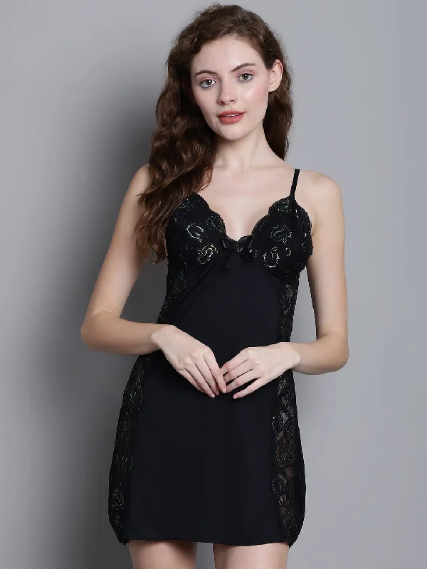 Sexy high - low dresses with a daring frontBabydoll Side Lacy Dress - Black