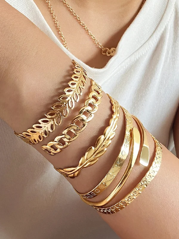 Eco-Friendly Organic Lingerie for Women 6pcs Women's Leaf Heart Open Bracelet Set