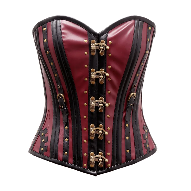 Retro - 1950s corsets with a cinched waistPeane Steampunk Overbust Corset In Cherry & Black