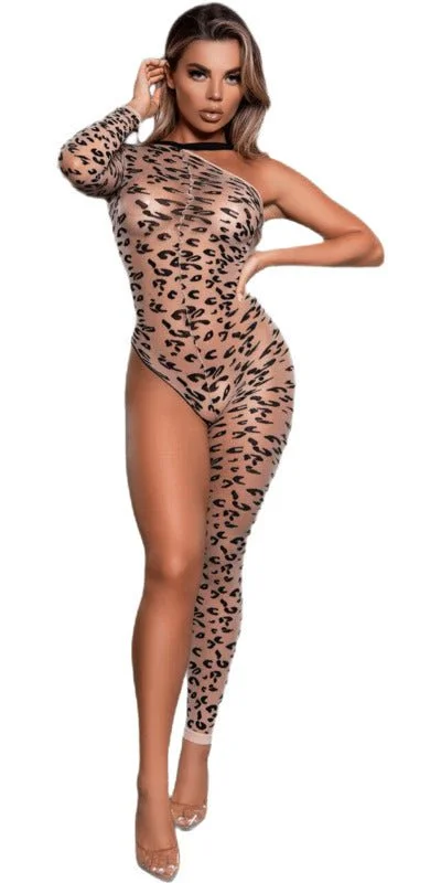 Lace - top stockings for a feminine touchSexy Animal Print Fiercely Wild Bodystocking