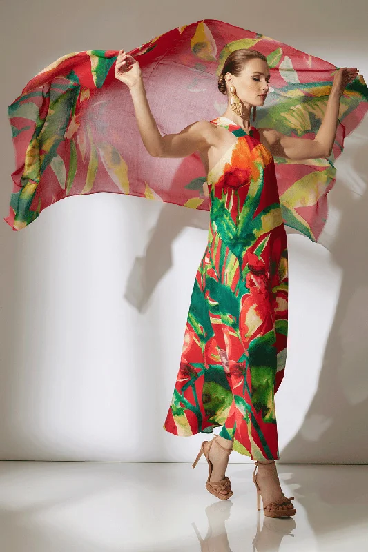Green sexy dresses for a fresh and vibrant styleMallorca Printed Cotton Silk Halter Dress