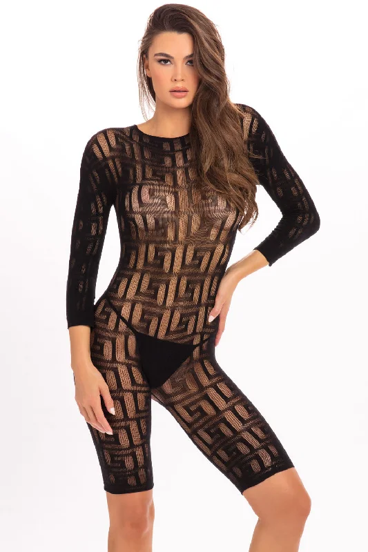 Breathable stockings for all - day comfortExotic Geometry Bodystocking - Black - S/m