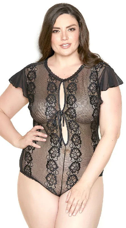 Breathable Bamboo Lingerie for Women Plus Size Fly Away Lace Teddy